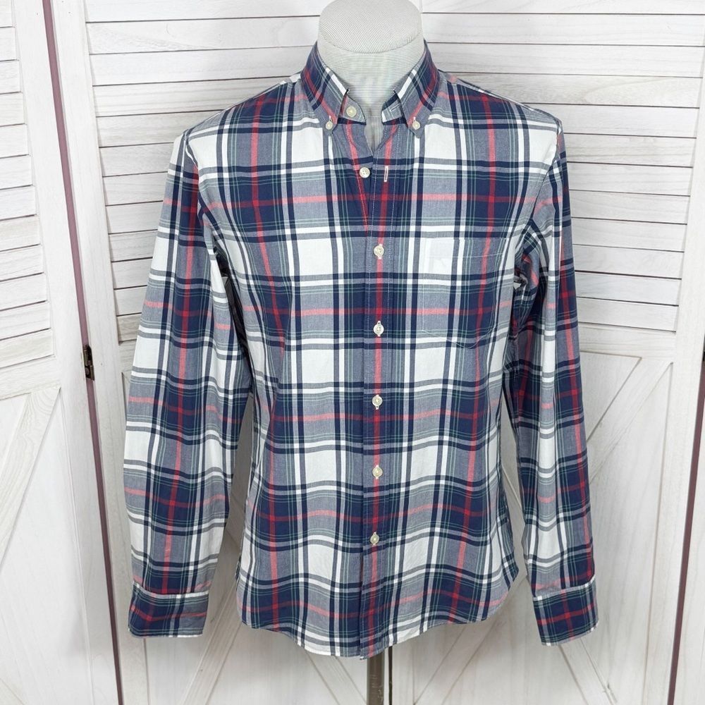 J. Crew Plaid Slim Fit Long Sleeve Button Down Shirt Blue Red Medium Preppy‎